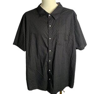 Craft Flow Button Up Short Sleeve Shirt 2XL Black Dots Pockets Stretch Cotton